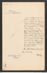 k.k. naturhistorisches Hofmuseum, Intendanzakten 1885-1896 (Hauer), Aktenzahl Z.448.a/1889, Seite 1